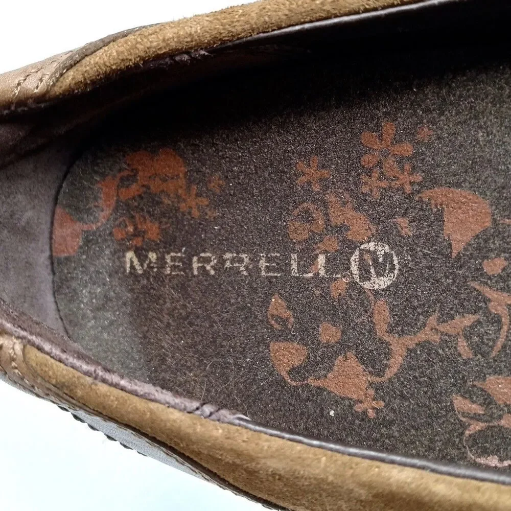 Merrell Mary Jane Wedges Womens Size 9.5 Brown Leather Shoes Vibram Sole